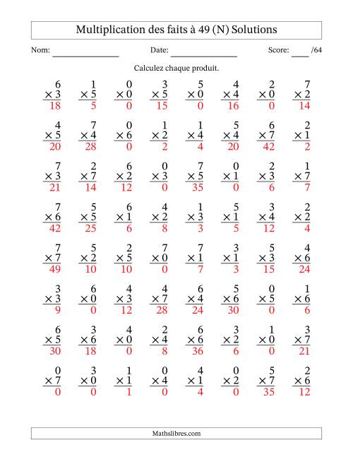 Multiplication des faits à 49 (64 Questions) (Avec Zeros) (N) page 2