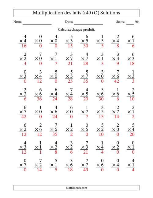 Multiplication des faits à 49 (64 Questions) (Avec Zeros) (O) page 2