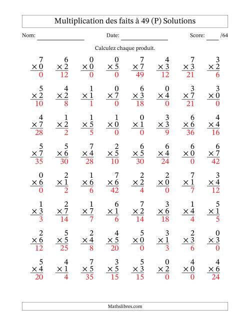 Multiplication des faits à 49 (64 Questions) (Avec Zeros) (P) page 2