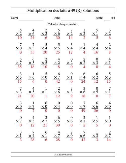 Multiplication des faits à 49 (64 Questions) (Avec Zeros) (R) page 2