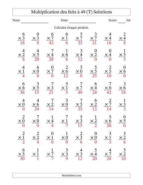 Multiplication des faits à 49 (64 Questions) (Avec Zeros) (T) page 2
