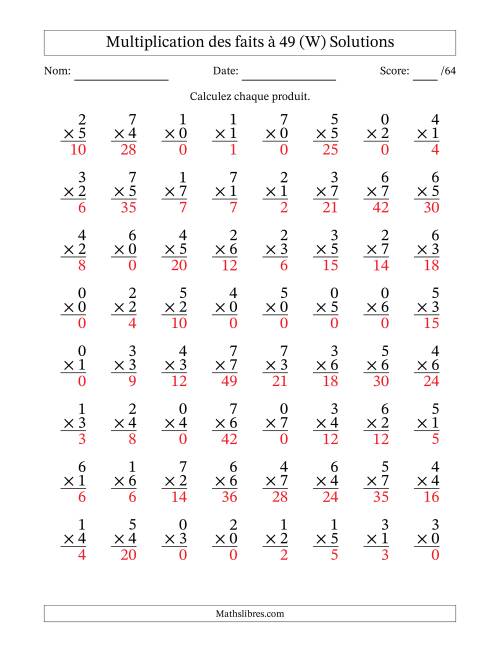 Multiplication des faits à 49 (64 Questions) (Avec Zeros) (W) page 2