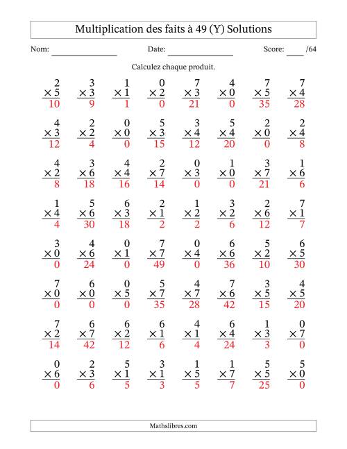 Multiplication des faits à 49 (64 Questions) (Avec Zeros) (Y) page 2