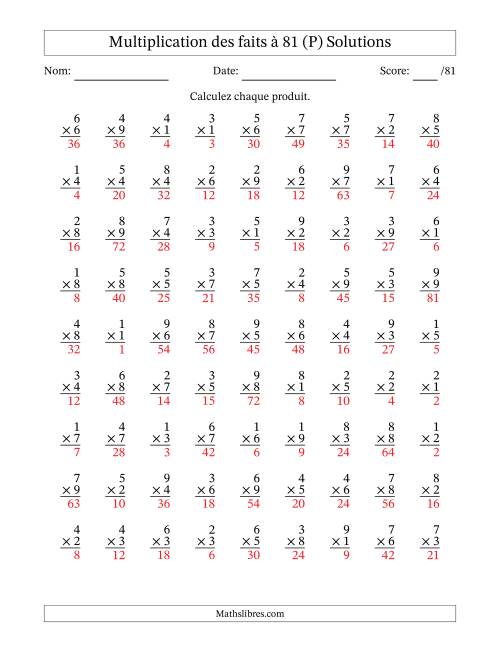 Multiplication des faits à 81 (81 Questions) (Pas de zéros) (P) page 2