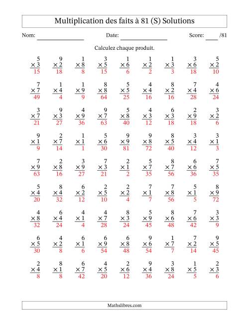 Multiplication des faits à 81 (81 Questions) (Pas de zéros) (S) page 2