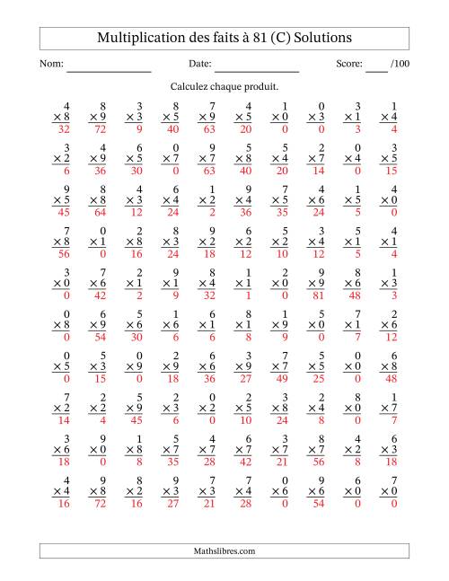 Multiplication des faits à 81 (100 Questions) (Avec zéros) (C) page 2