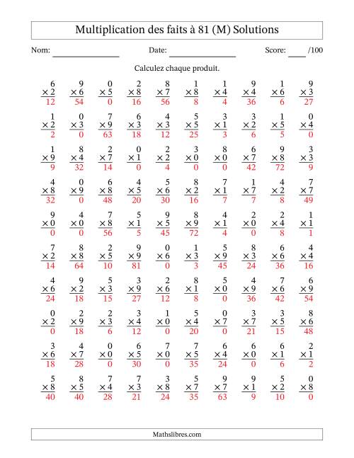 Multiplication des faits à 81 (100 Questions) (Avec zéros) (M) page 2
