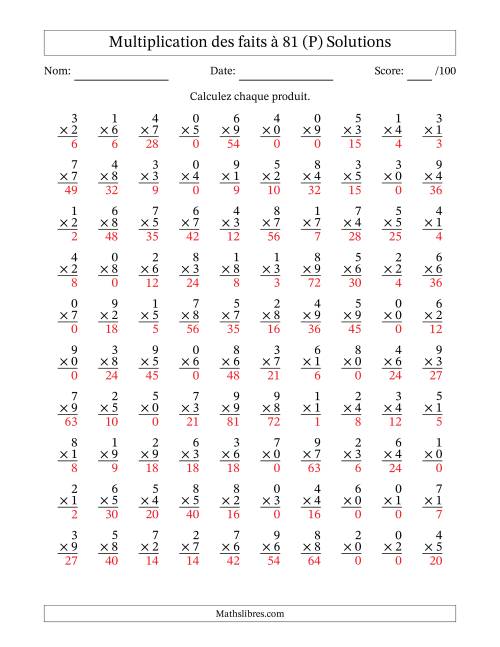 Multiplication des faits à 81 (100 Questions) (Avec zéros) (P) page 2