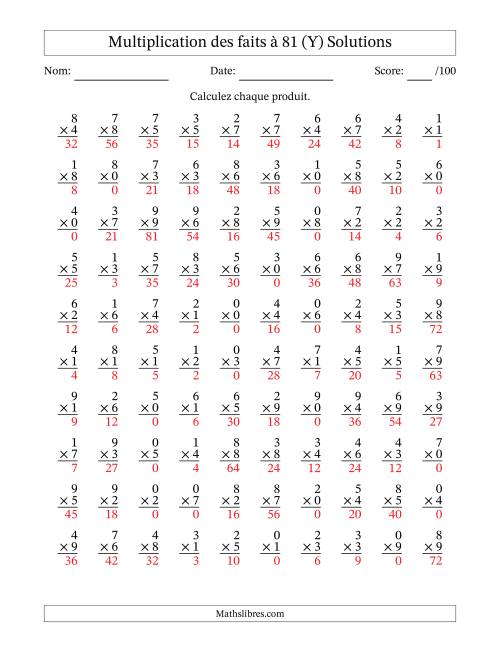 Multiplication des faits à 81 (100 Questions) (Avec zéros) (Y) page 2