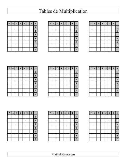 Tables de Multiplication (Plusieurs par page) (G)