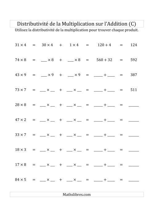 Multiplication de Nombres à 2 Chiffres par des Nombres à 1 Chiffre (C)