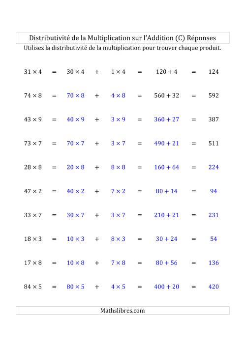 Multiplication de Nombres à 2 Chiffres par des Nombres à 1 Chiffre (C) page 2