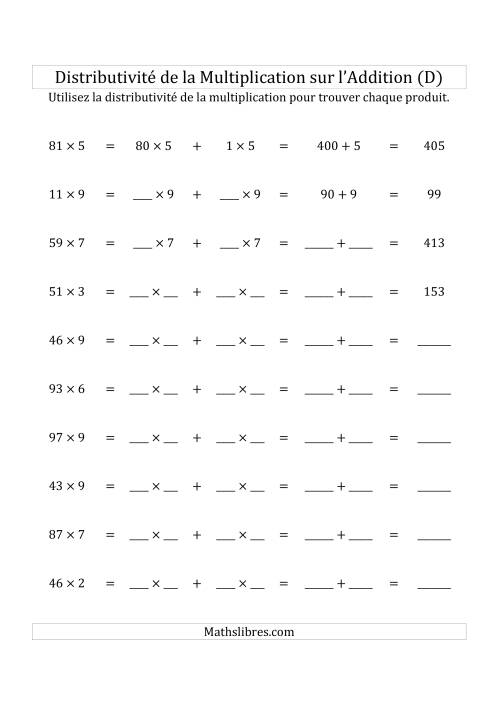 Multiplication de Nombres à 2 Chiffres par des Nombres à 1 Chiffre (D)