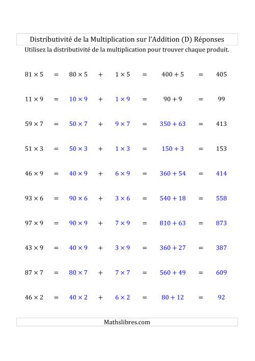 Multiplication de Nombres à 2 Chiffres par des Nombres à 1 Chiffre (D) page 2