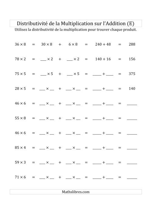 Multiplication de Nombres à 2 Chiffres par des Nombres à 1 Chiffre (E)
