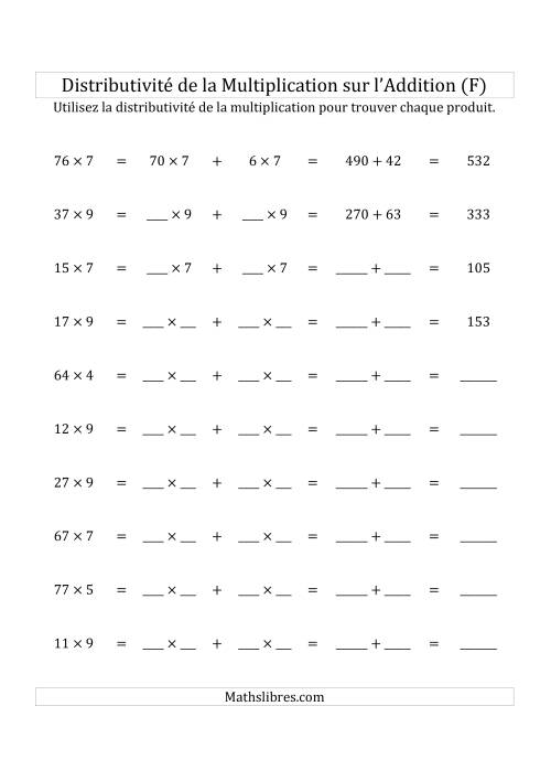Multiplication de Nombres à 2 Chiffres par des Nombres à 1 Chiffre (F)