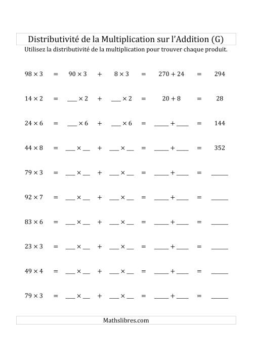 Multiplication de Nombres à 2 Chiffres par des Nombres à 1 Chiffre (G)