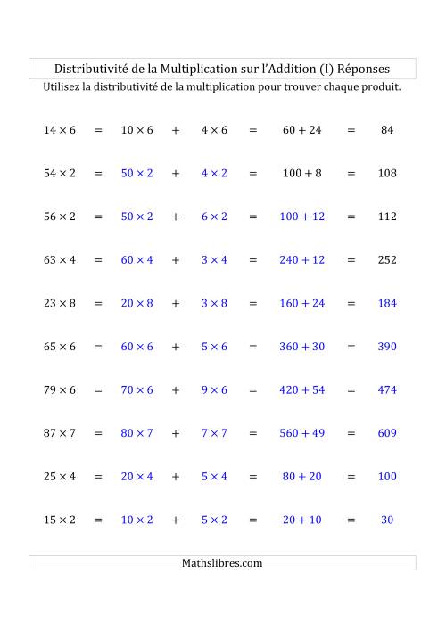Multiplication de Nombres à 2 Chiffres par des Nombres à 1 Chiffre (I) page 2