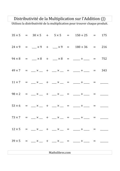 Multiplication de Nombres à 2 Chiffres par des Nombres à 1 Chiffre (J)