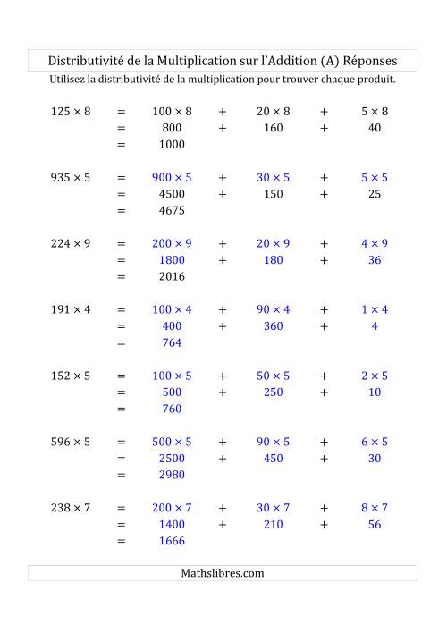 Multiplication de Nombres à 3 Chiffres par des Nombres à 1 Chiffre (A) page 2