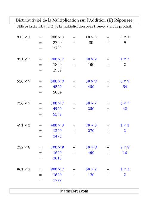 Multiplication de Nombres à 3 Chiffres par des Nombres à 1 Chiffre (B) page 2
