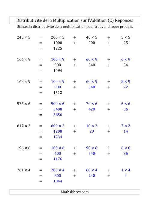 Multiplication de Nombres à 3 Chiffres par des Nombres à 1 Chiffre (C) page 2