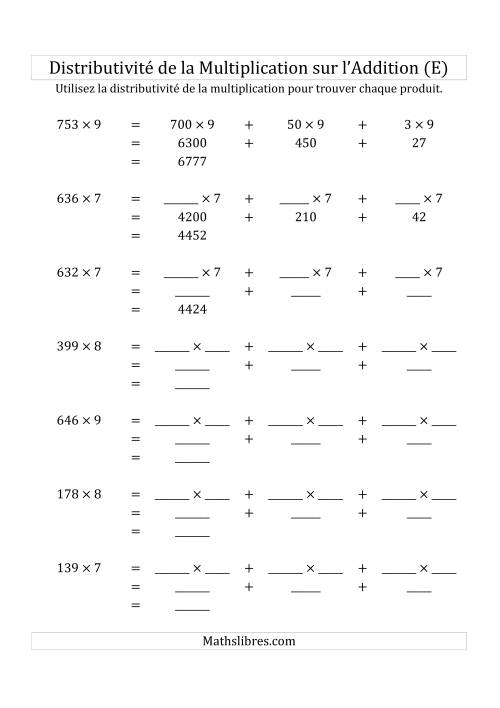 Multiplication de Nombres à 3 Chiffres par des Nombres à 1 Chiffre (E)