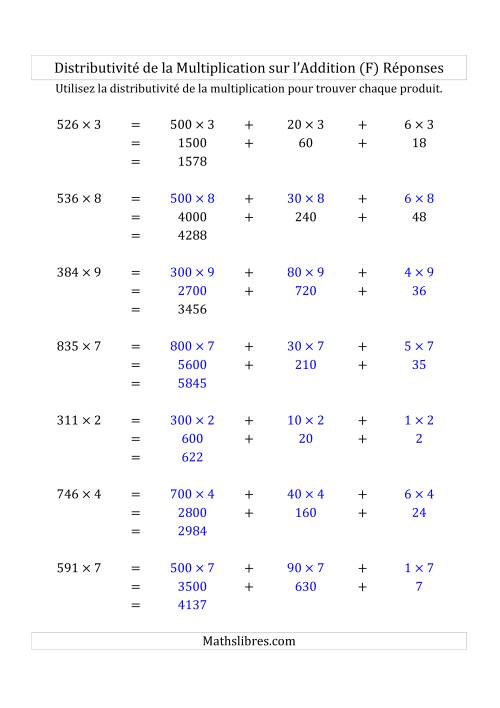 Multiplication de Nombres à 3 Chiffres par des Nombres à 1 Chiffre (F) page 2