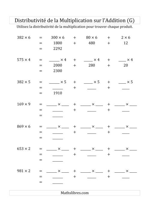 Multiplication de Nombres à 3 Chiffres par des Nombres à 1 Chiffre (G)