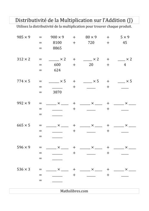 Multiplication de Nombres à 3 Chiffres par des Nombres à 1 Chiffre (J)