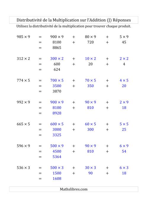 Multiplication de Nombres à 3 Chiffres par des Nombres à 1 Chiffre (J) page 2