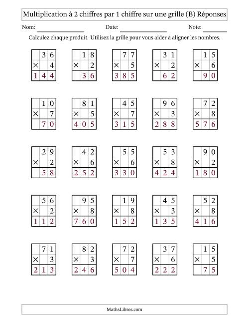 Multiplication de Nombres à 2 Chiffres par des Nombres à 1 Chiffre (B) page 2