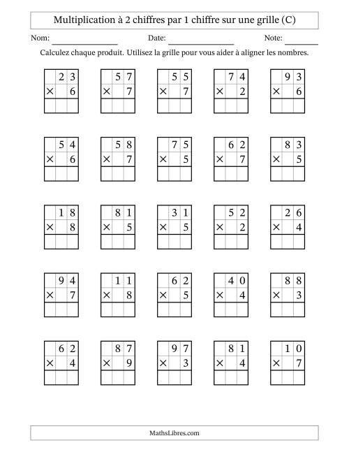 Multiplication à 2 chiffres par 1 chiffre avec le support d'une grille (C)