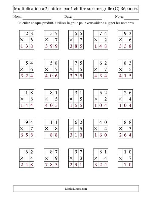 Multiplication à 2 chiffres par 1 chiffre avec le support d'une grille (C) page 2