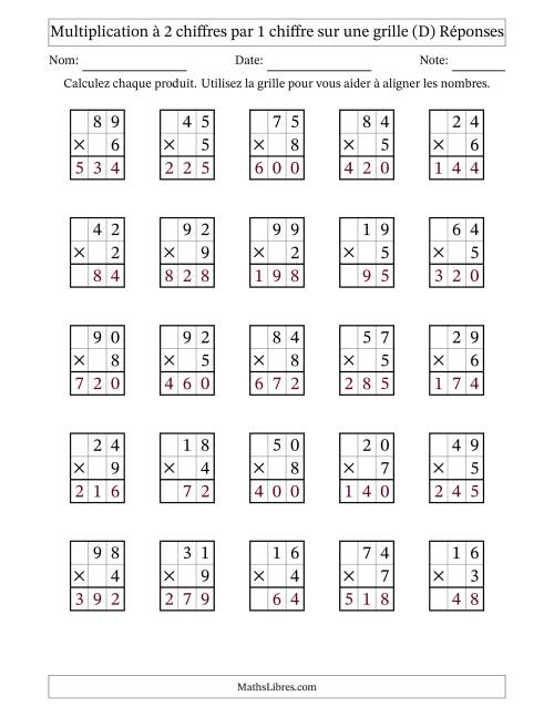 Multiplication à 2 chiffres par 1 chiffre avec le support d'une grille (D) page 2
