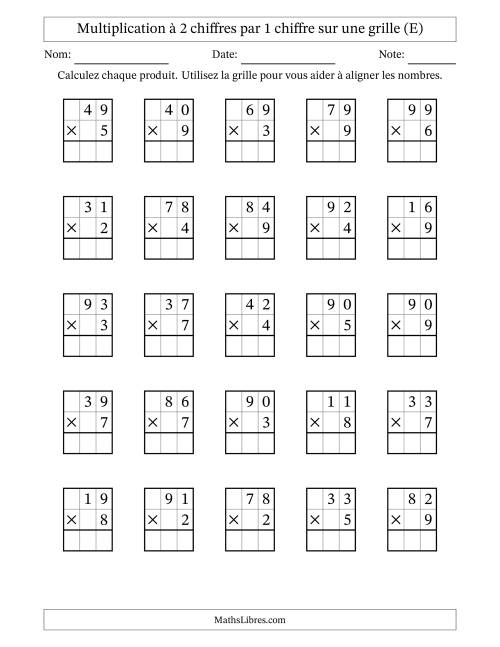 Multiplication à 2 chiffres par 1 chiffre avec le support d'une grille (E)