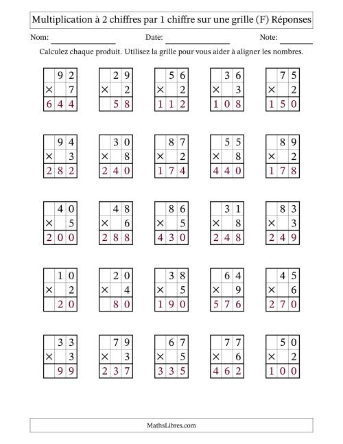 Multiplication de Nombres à 2 Chiffres par des Nombres à 1 Chiffre (F) page 2