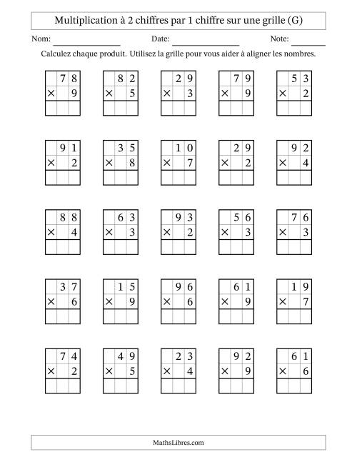 Multiplication à 2 chiffres par 1 chiffre avec le support d'une grille (G)