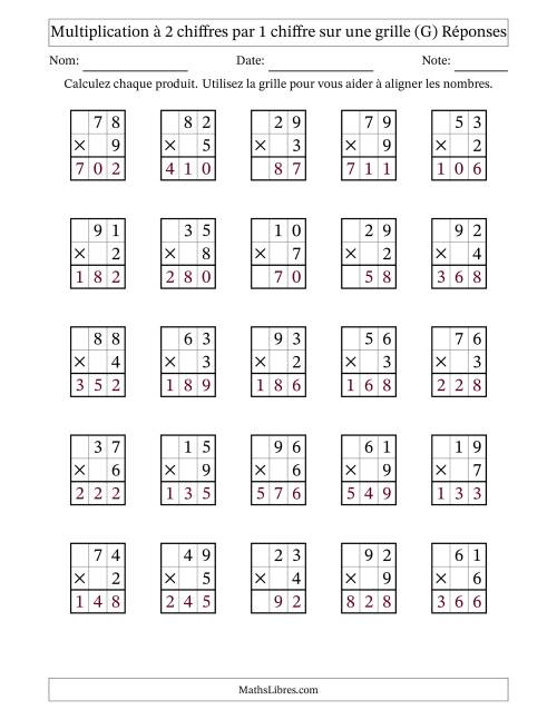 Multiplication à 2 chiffres par 1 chiffre avec le support d'une grille (G) page 2