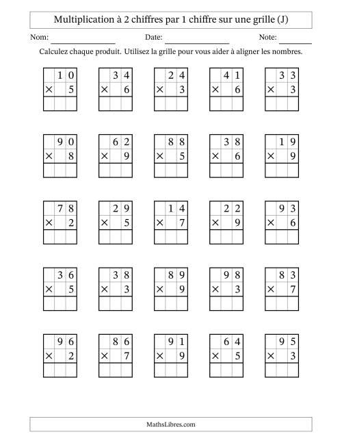 Multiplication de Nombres à 2 Chiffres par des Nombres à 1 Chiffre (J)