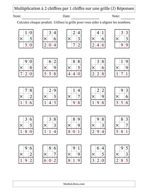 Multiplication de Nombres à 2 Chiffres par des Nombres à 1 Chiffre (J) page 2