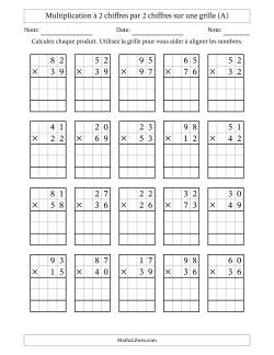 Multiplication à 2 chiffres par 2 chiffres avec le support d'une grille