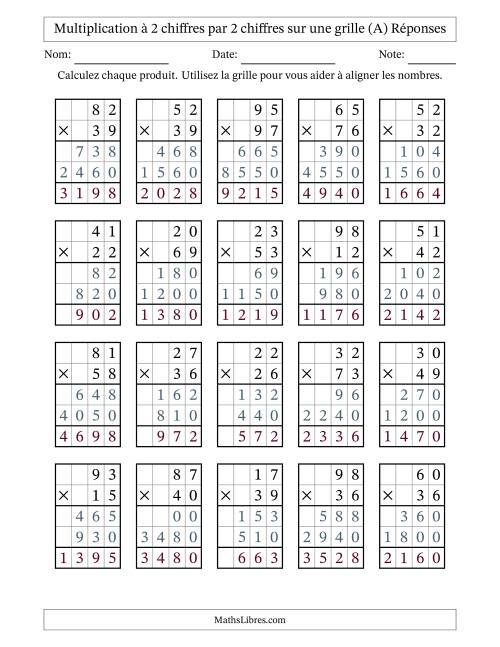 Multiplication de Nombres à 2 Chiffres par des Nombres à 2 Chiffres (A) page 2