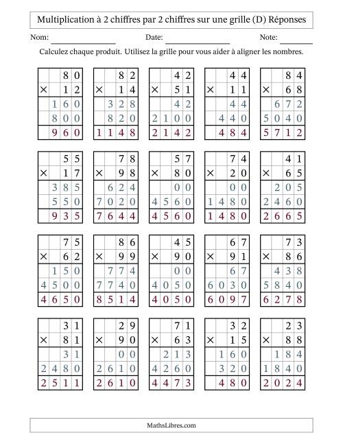 Multiplication de Nombres à 2 Chiffres par des Nombres à 2 Chiffres (D) page 2