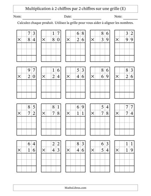 Multiplication de Nombres à 2 Chiffres par des Nombres à 2 Chiffres (E)