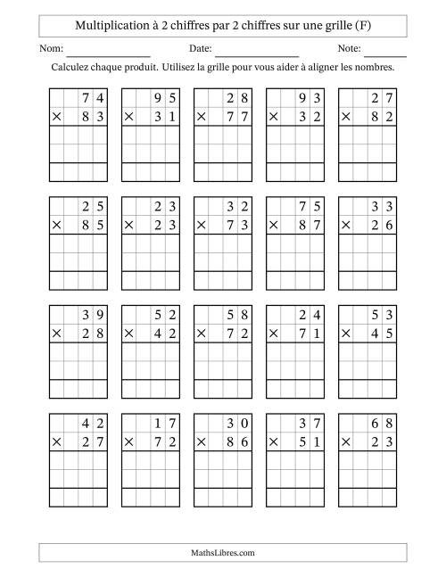 Multiplication de Nombres à 2 Chiffres par des Nombres à 2 Chiffres (F)