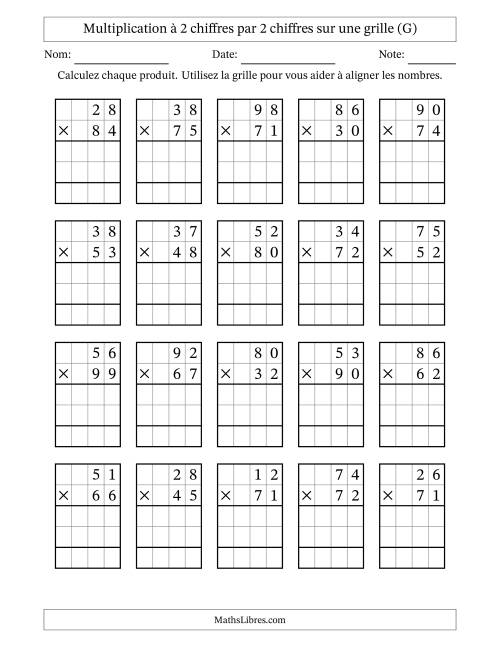 Multiplication de Nombres à 2 Chiffres par des Nombres à 2 Chiffres (G)