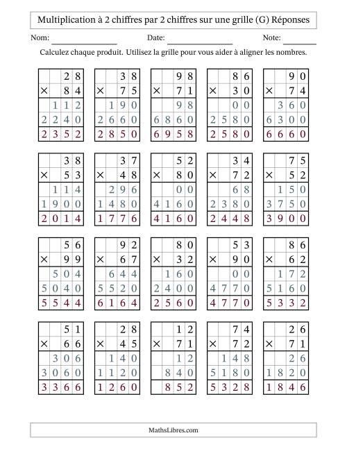 Multiplication de Nombres à 2 Chiffres par des Nombres à 2 Chiffres (G) page 2