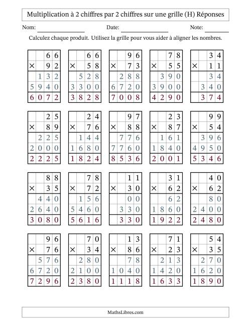 Multiplication de Nombres à 2 Chiffres par des Nombres à 2 Chiffres (H) page 2