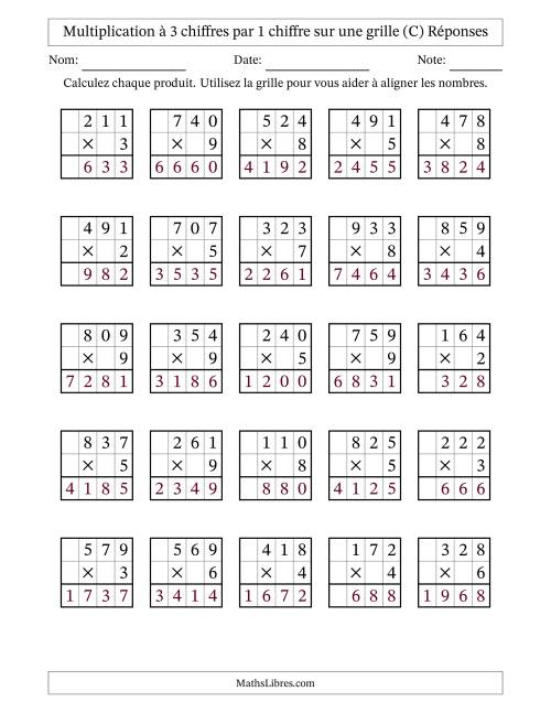 Multiplication de Nombres à 3 Chiffres par des Nombres à 1 Chiffre (C) page 2